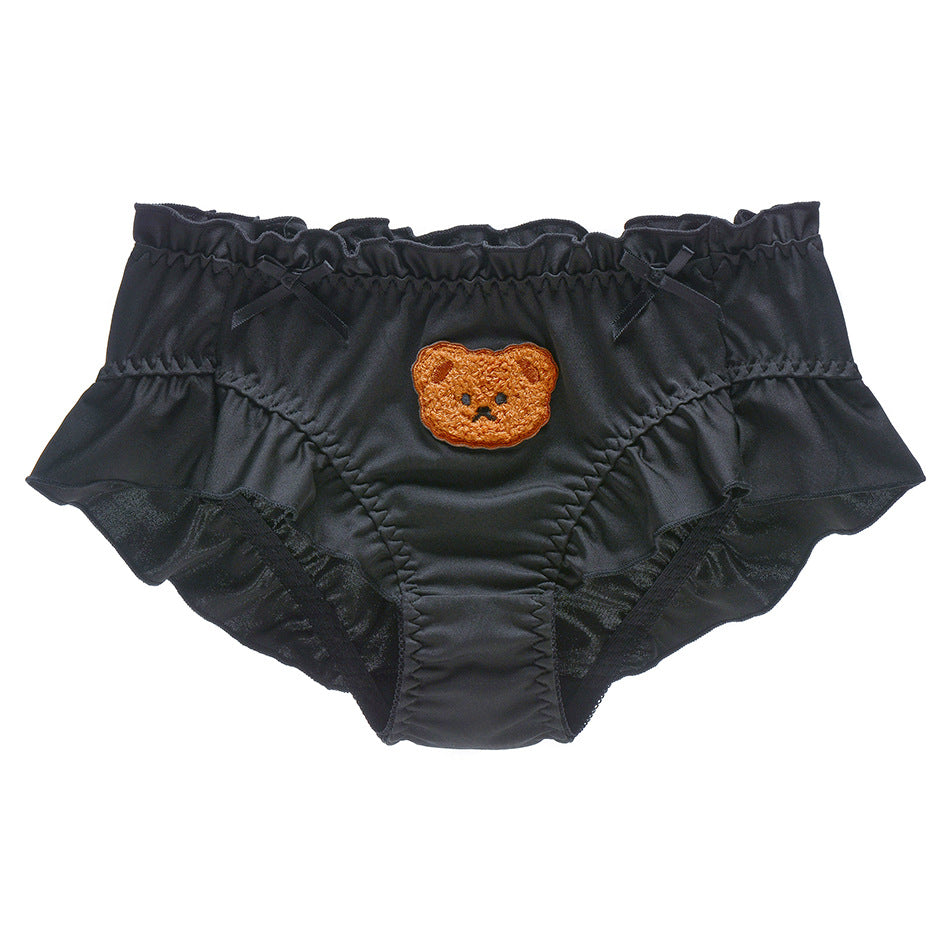 Cute Bear Embroidered Underwear Solid Color Milk Silk