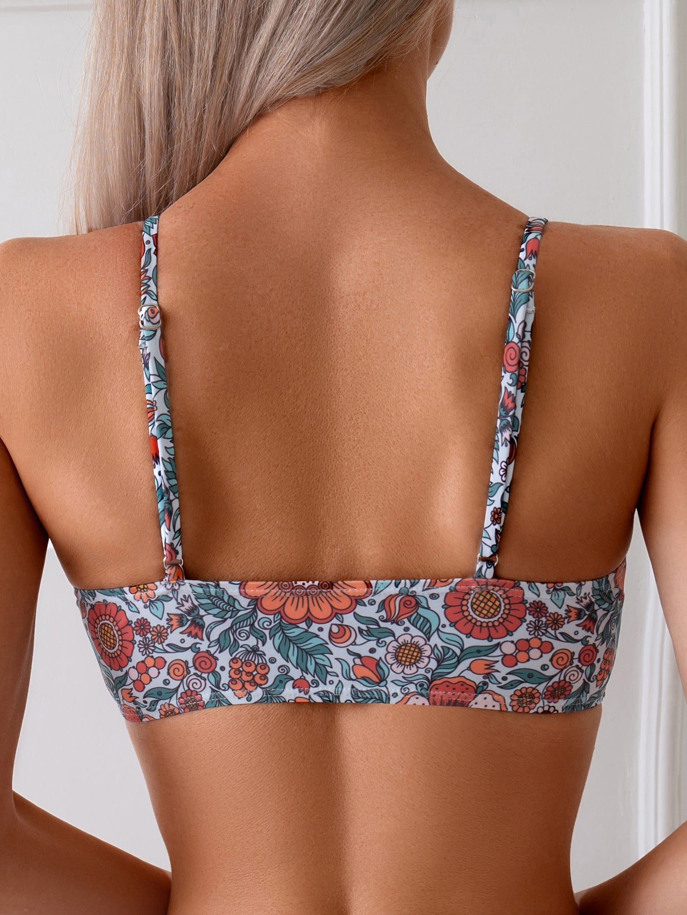 Women's Retro Floral Bikini Set, Tie-Front V-Neck Top & High Waist Bottom, 2 Piece Boho Swimsuit