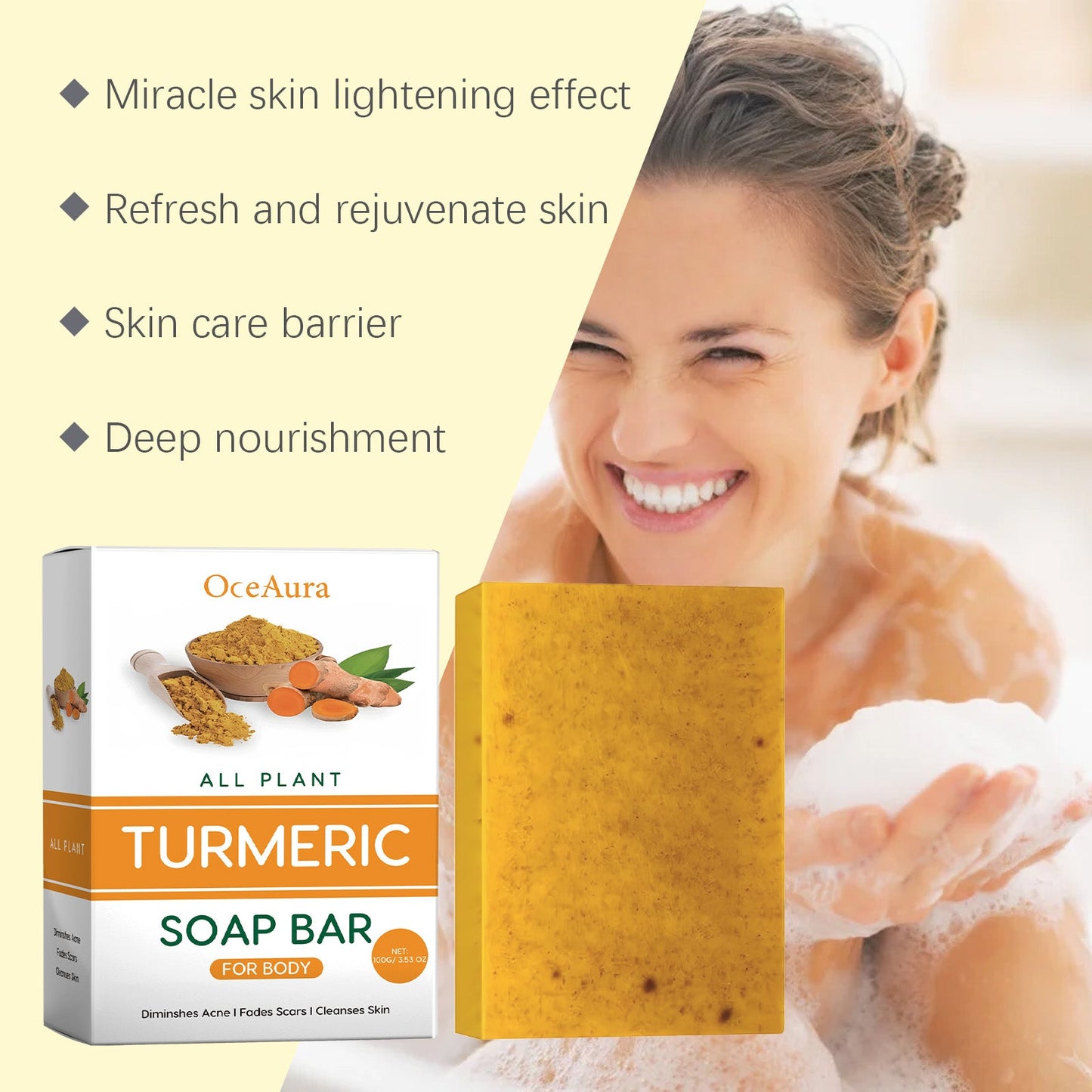 Oceaura Lemon Turmeric Acid Soap Body Deep Cleansing Moisturizing Refreshing Oil Control Bath Soap