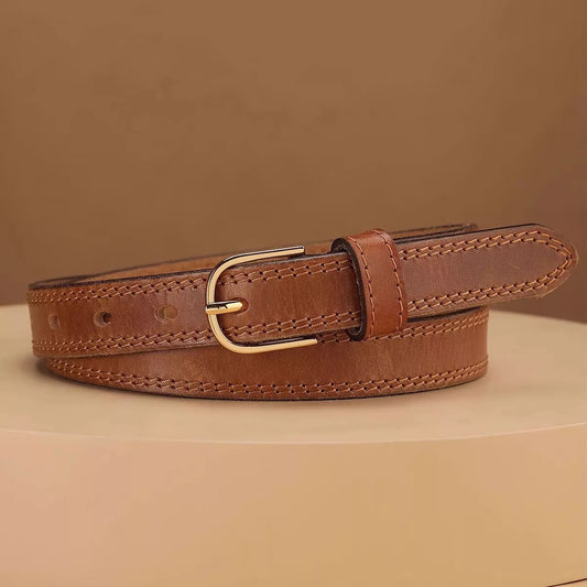 Classic Leather Belt with Golden Buckle