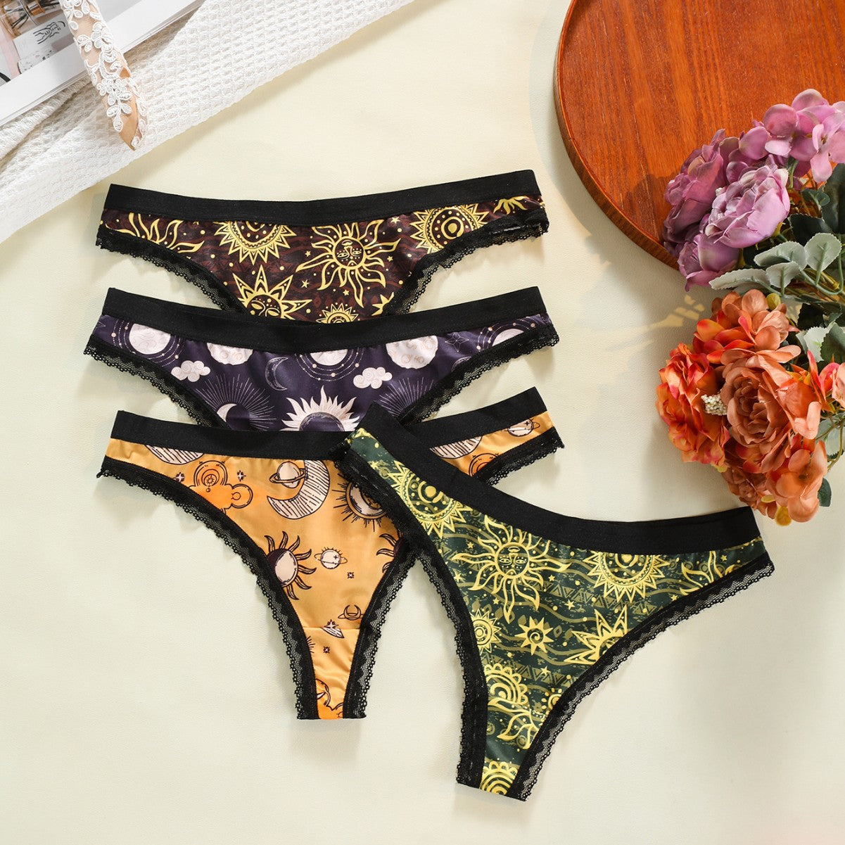 Plus-size Lace-trimmed Low-rise Seamless Floral-print Womens Panties