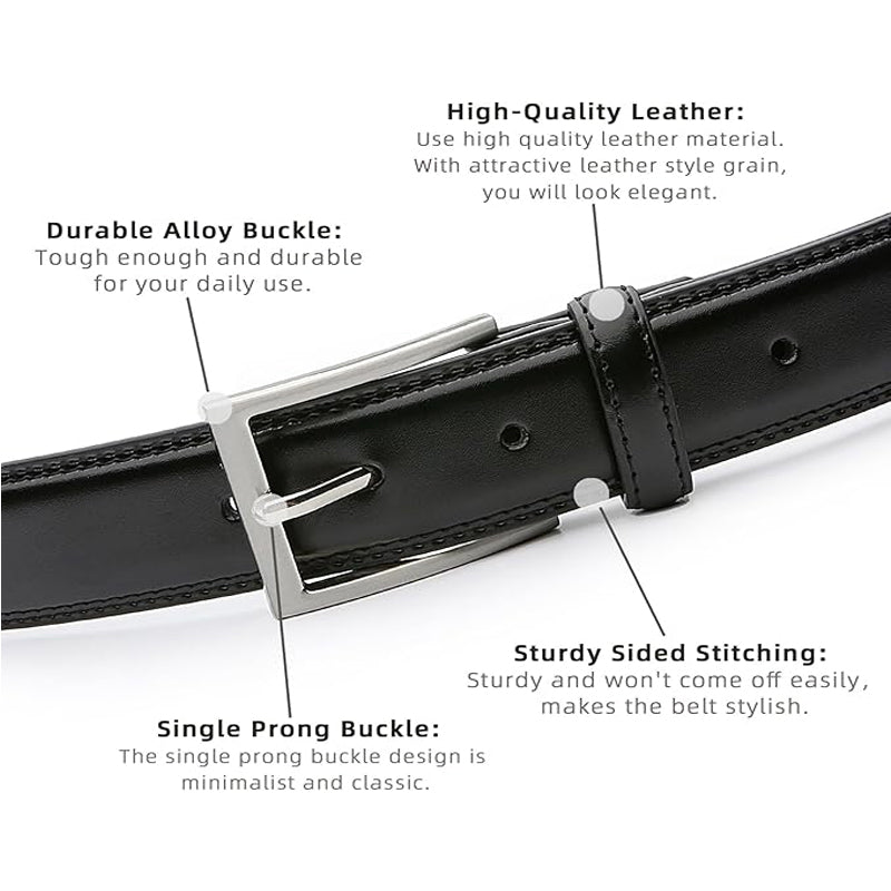 Black 100cm Womens Genuine Leather Dress Belt Classic Casual Belt With Single Prong Buckle For Jeans Pants Work And Business
