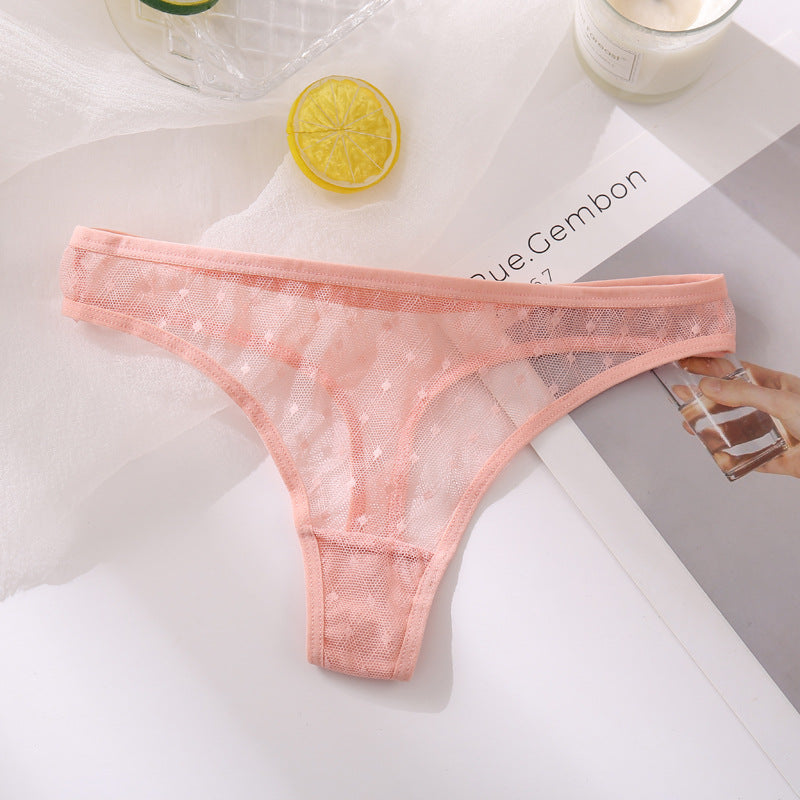 Ladies Hollow Sexy Solid Color Low Waist High Slit Briefs