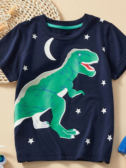 Children's Dinosaur Print Crew Neck Short Sleeve T-Shirt
