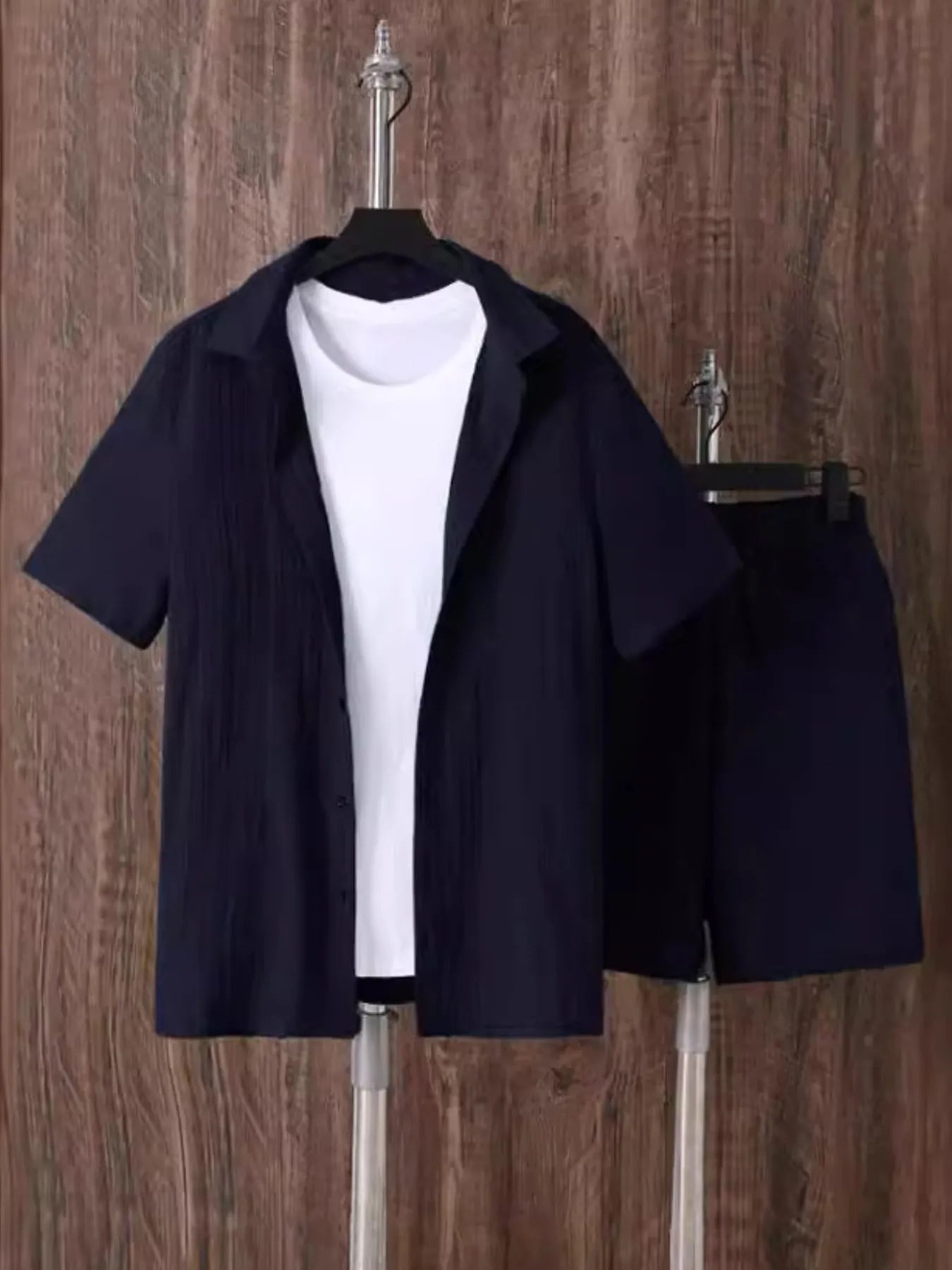 Men's Plus Size Button Up Short Sleeve Shirt and Shorts Set