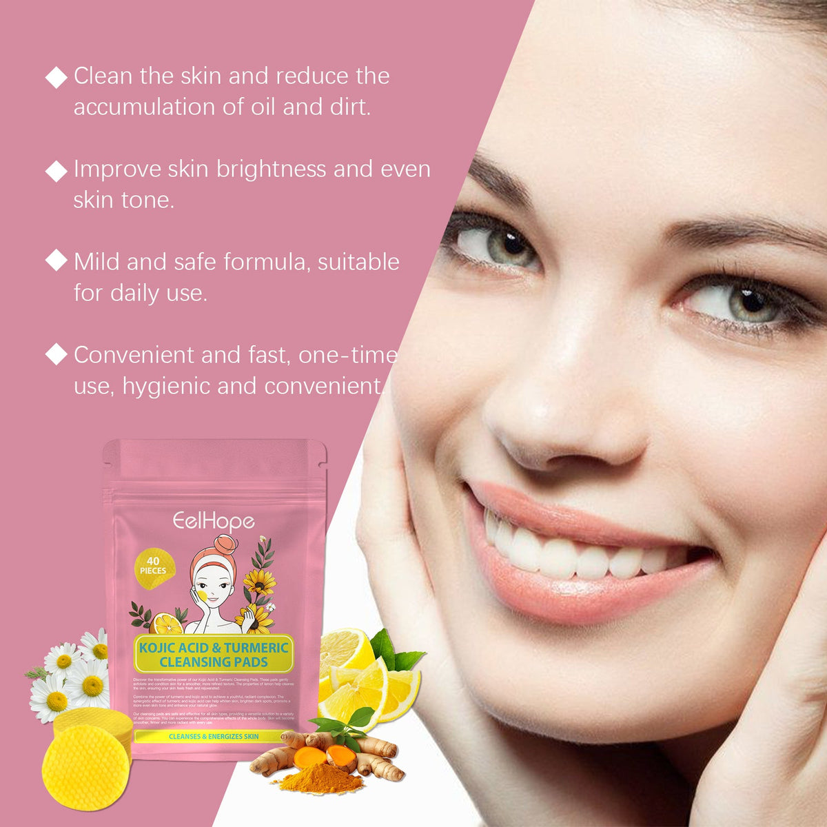 Jaysuing Turmeric Glycolic Acid Cleansing Pads, Hydrating Brightening Exfoliating Cotton Pads To Refine Pores & Smooth Rough Skin For Daily Facial Care