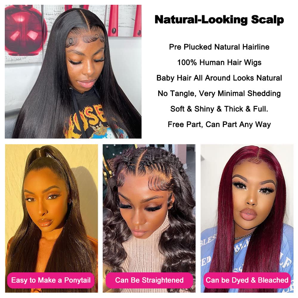 13x4 Straight Human Hair Lace Front Wig, Natural Color, Density