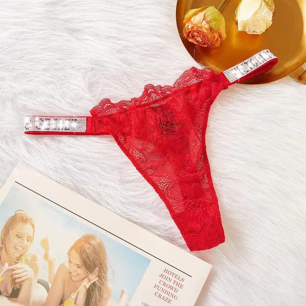 Rhinestone Lace Underwear Women's T-back