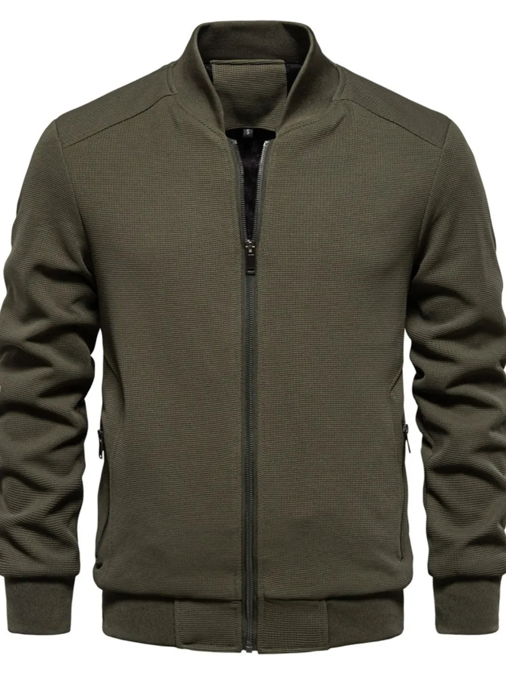 Men's Waffle Knit Baseball Collar Zip Up Jacket