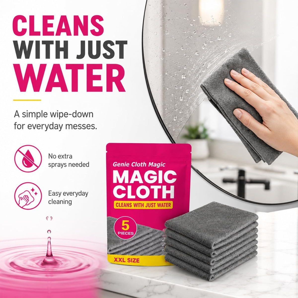Genie Magic Cloth Reusable Cleaning Cloth Streak-free Glass Wipe Household