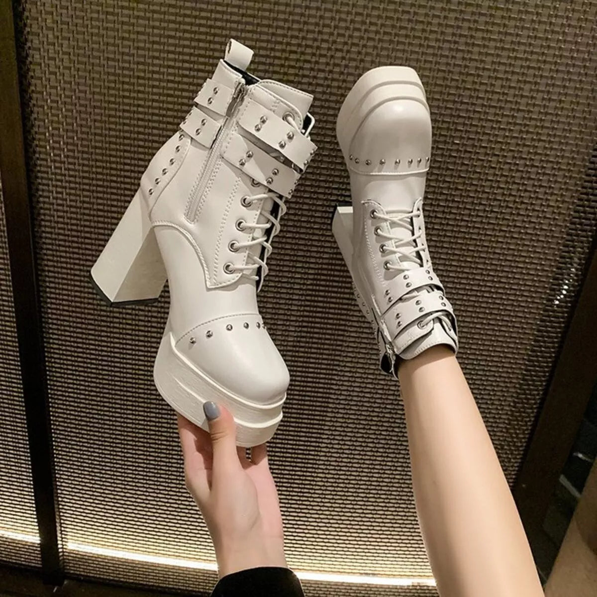 Round Toe Block Heels Boots