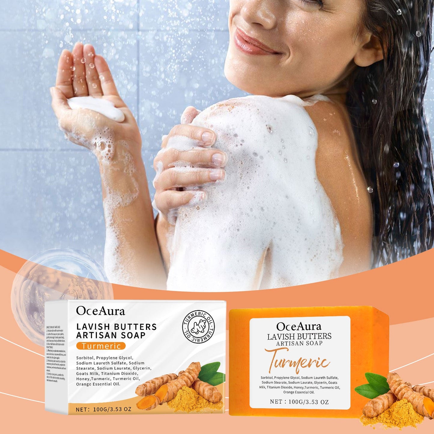 OceAura Turmeric Skin Care Soap, Clean And Moisturize The Body Skin Translucent And Smooth Bath Fragrance Skin Care Soap
