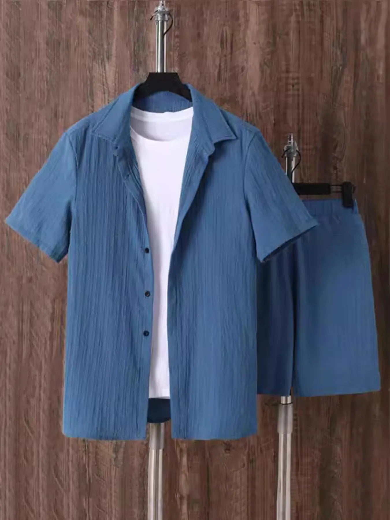 Men's Plus Size Button Up Short Sleeve Shirt and Shorts Set