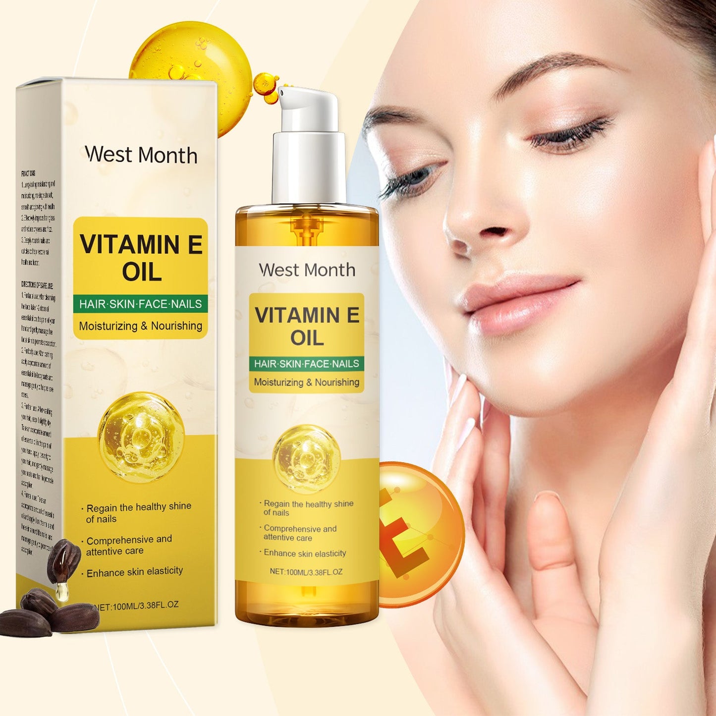 West&Month Vitamin E Body Oil, Deeply Nourishes Hair, Nails, Skin, Body Care And Massage