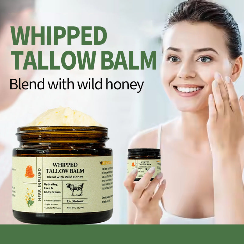Herb Infused Whipped Grass Fed Beef Tallow Honey Balm, Natural Grass-Fed Tallow Face & Body Moisturizer, Dry Skin Barrier Repair Nourishing Body Butter Cream