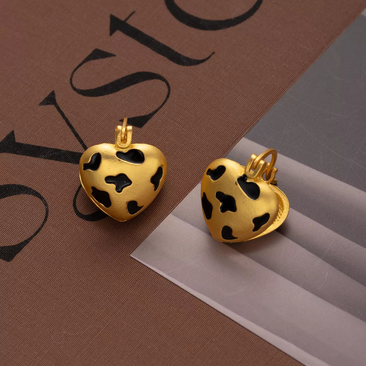 18K Gold-Plated Heart Leopard Print Statement Earrings
