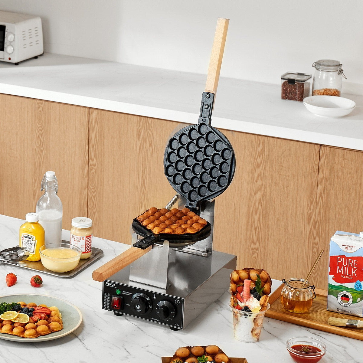 Commercial Bubble Waffle Maker Egg Pancake Baker Machine 1400W Non-Stick