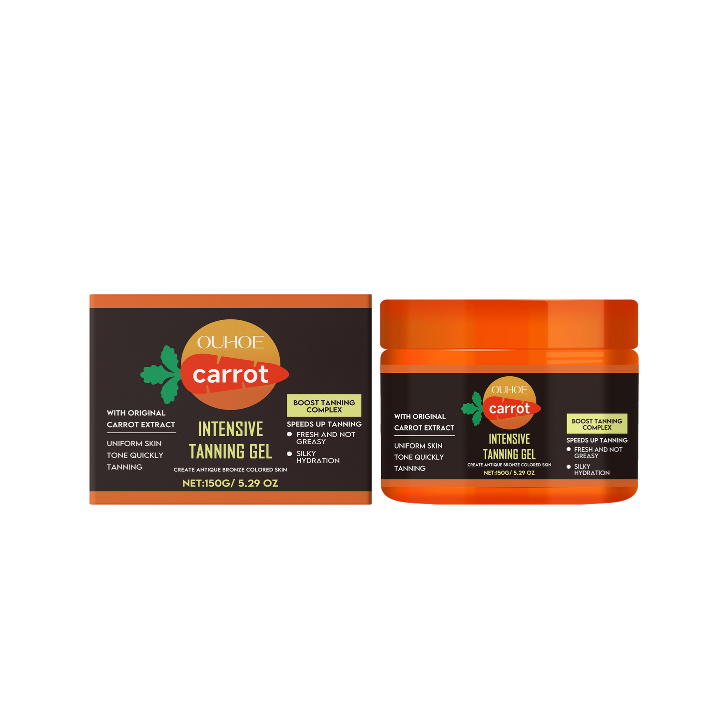 OUHOE Carrot Tanning Gel, Hydrating, Light And Easy To Absorb, Nourishing And Caring Skin Tanning Gel