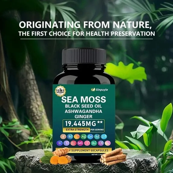 15-in-1 Sea Moss & 8-in-1 Shilajit Ashwagandha Supplement Bundle Energy Mood Support 60 Capsules Each