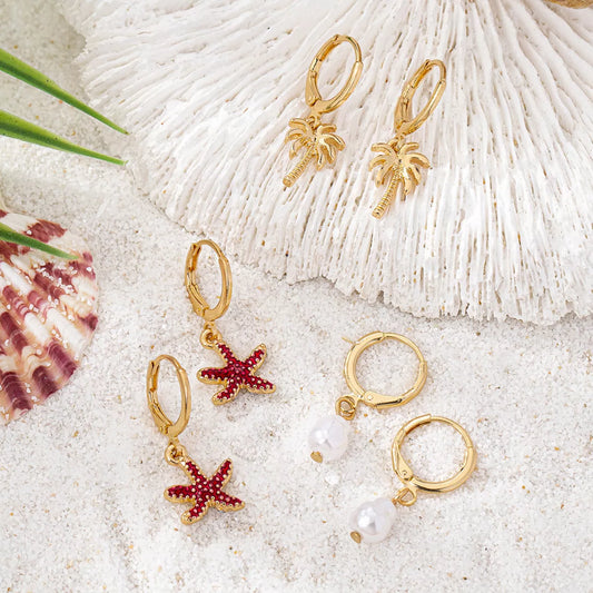 3-Pair 18K Gold-Plated Alloy Drop Earrings