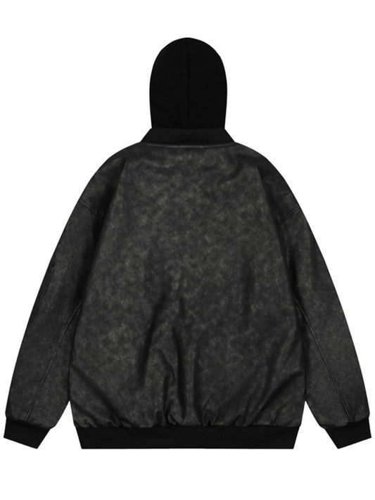 Men's Drawstring Washed Zip Up Hooded Jacket