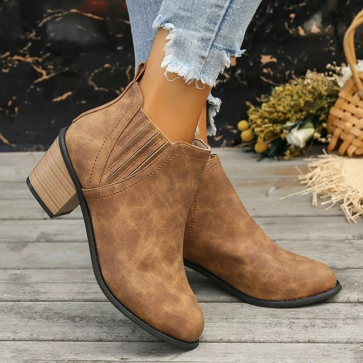 Point Toe Block Heels Boots