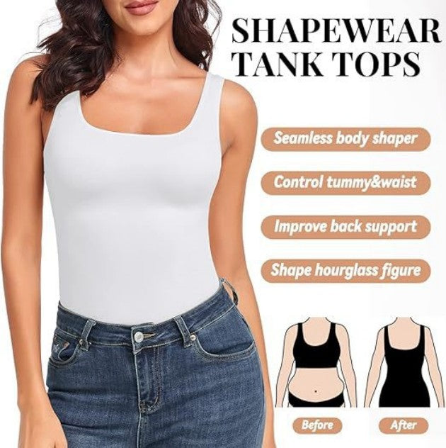 Women's Tummy Control Shapewear Tank Tops Seamless Square Neck Compression Tops Slimming Body Shaper Camisole