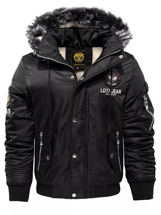 Men's Plus Size Winter Warm Fur Hooded Bomber Jacket