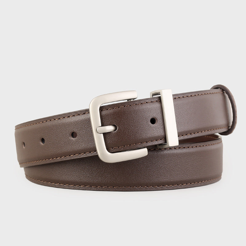 Classic Leather Belt with Silver Buckle