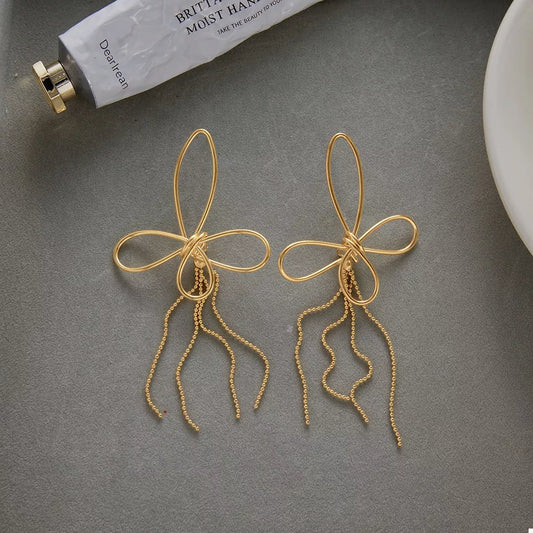 18K Gold-Plated Tassel Bow Earrings