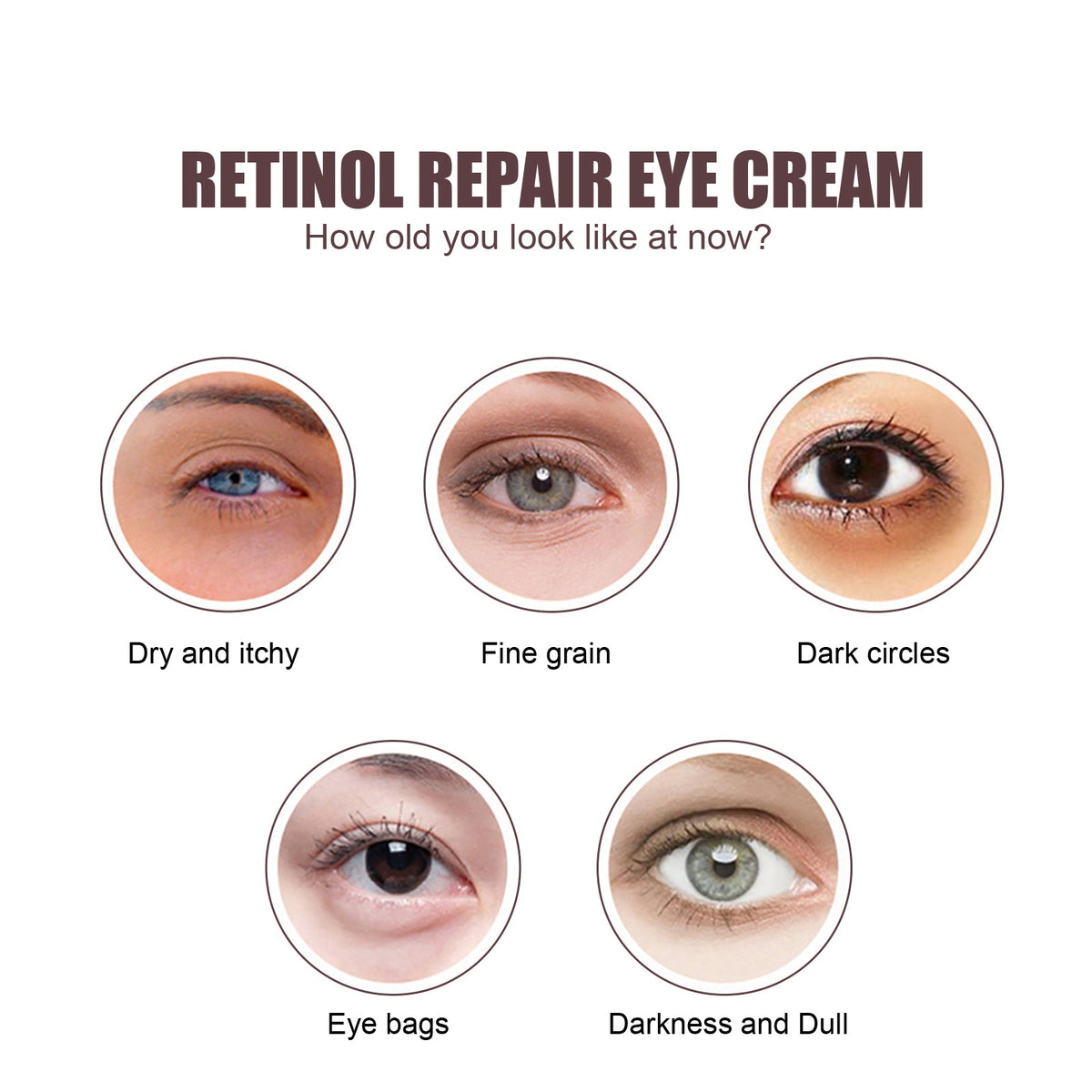 Hoygi Retinol Repair Eye Cream, Reduce Wrinkles Fine Lines Bags Dark Circles Brightening Skin Anti-Wrinkle Repair Eye Cream