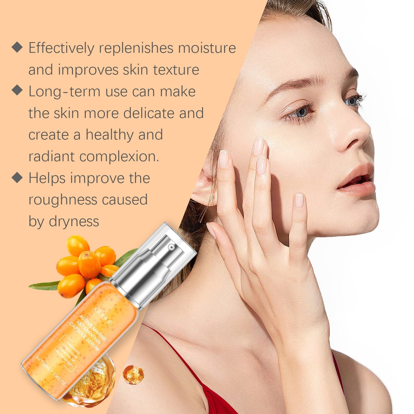 OUHOE Astaxanthin Facial Essence, Moisturizes And Moisturizes Delicate Skin Hydrating, Brightening And Moisturizing Skin Essence