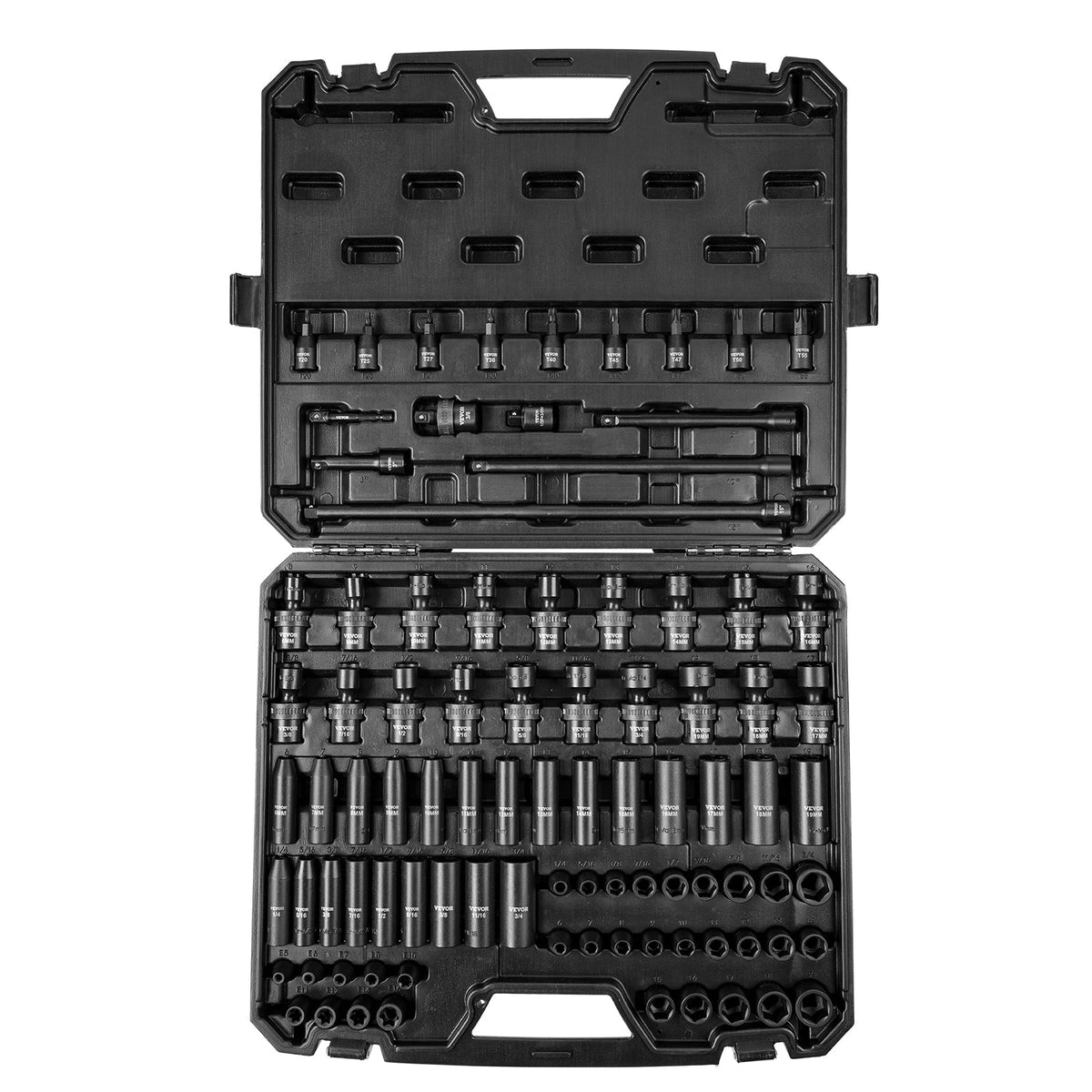 VEVOR Drive Impact Socket Set 6 Point Cr-Mo Alloy Steel For Auto Repair, Includes Extension Bars Universal Joint Adapter Lock Storage Case