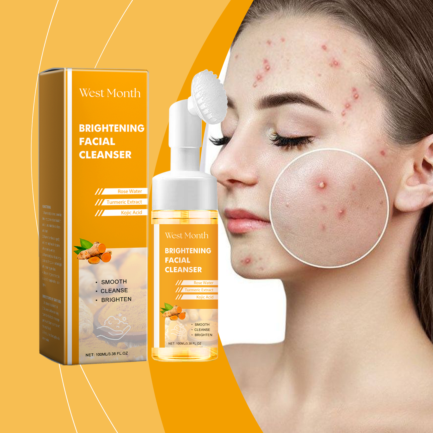 West Month Turmeric Cleanser Gently Cleanses Facial Skin, Moisturizes And Beauty Skin Refreshing, Clean And Not Tight
