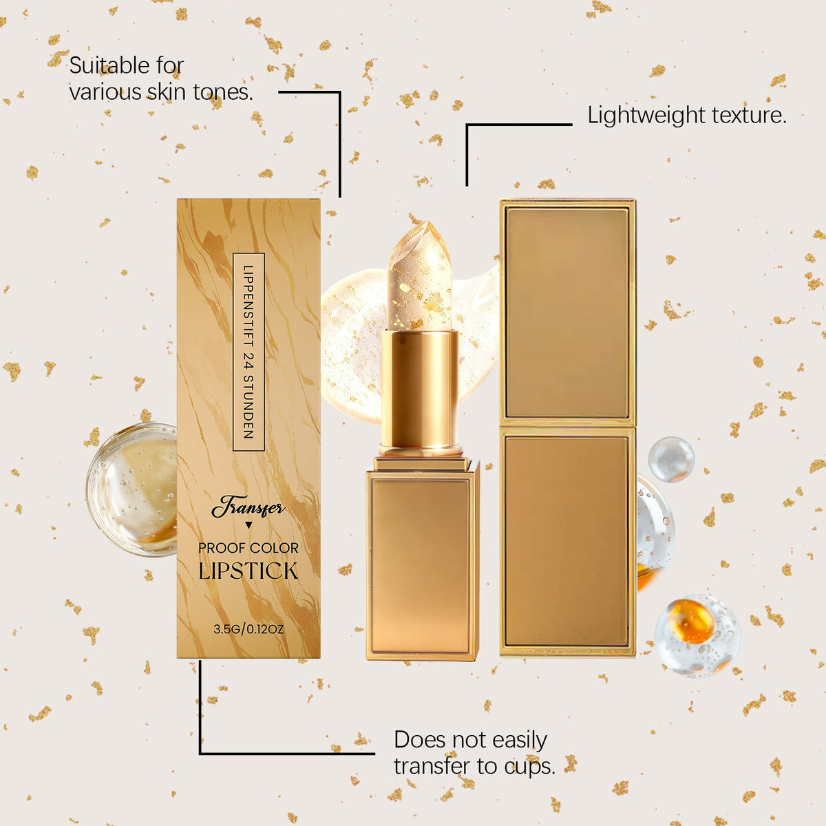 Gold Foil Color-Changing Moisturizing Lip Balm, Lip Moisturizer With A Lightweight Texture, Natural Color, Soft And Hydrating, With A Glossy Finish