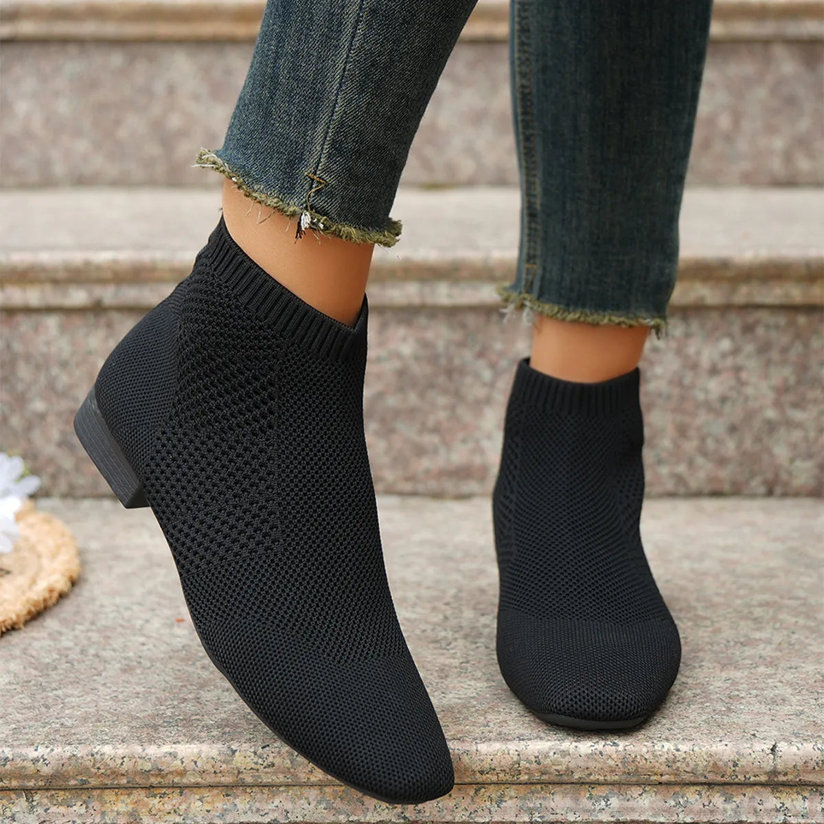 Mesh Knit Ankle Boots with Stretch Comfort Fit