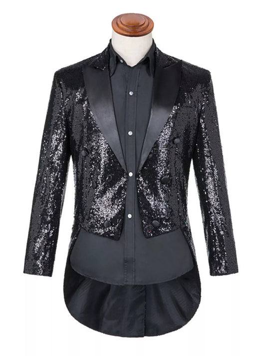Men's Plus Size Sequin Button Up Long Sleeve Tailcoat Blazer