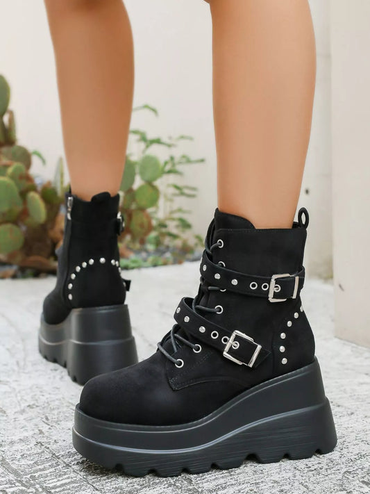 Lace Up Platform Wedge Boots