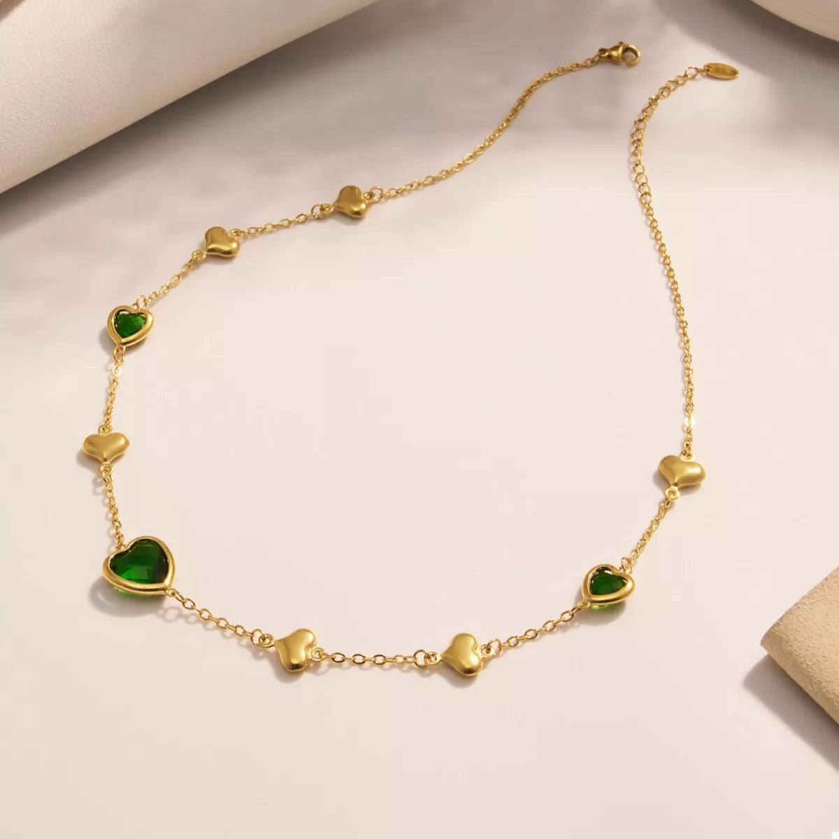 18K Gold-Plated Heart Necklace with Glass Stone