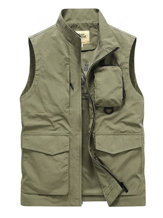 Men's Plus Size Multi-Pocket Zip Up Vest