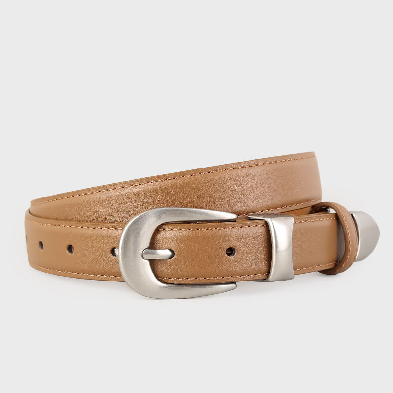 Classic Leather Belt with Silver Buckle