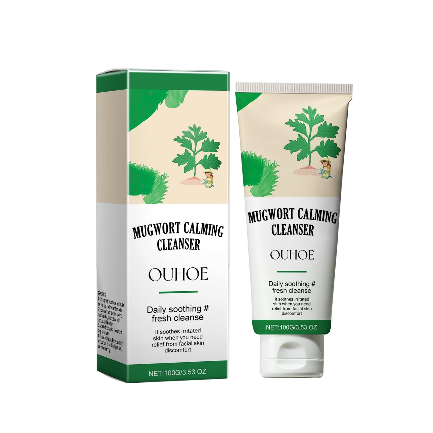 OUHOE Mugwort Calming Cleanser, Hydrating And Moisturizing Deep Clear Pores Balance Oil Moisturizing Cleanser