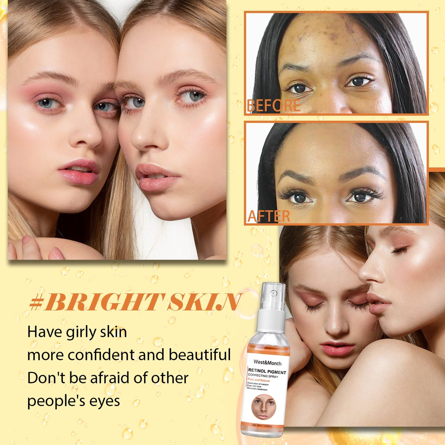 West&Month Retinol Pigment Correcting Spray, Lightening Spots Moisturizing Whitening Skin Care Spray