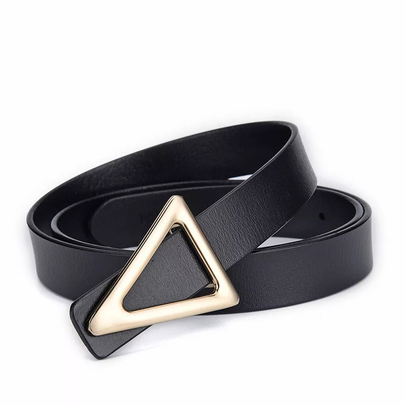Triangle Buckle Leather Skinny Belt