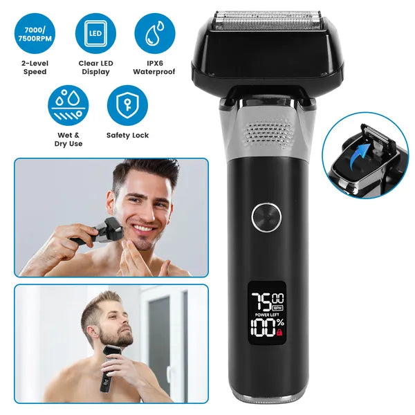 Electric Foil Face Shaver 5-Blade Electric Razor For Men Wet & Dry Jawline Beard Trimmer Precision Sideburn Shavers IPX6 Waterproof With LED Display Cleaning Brushes GPCT5466