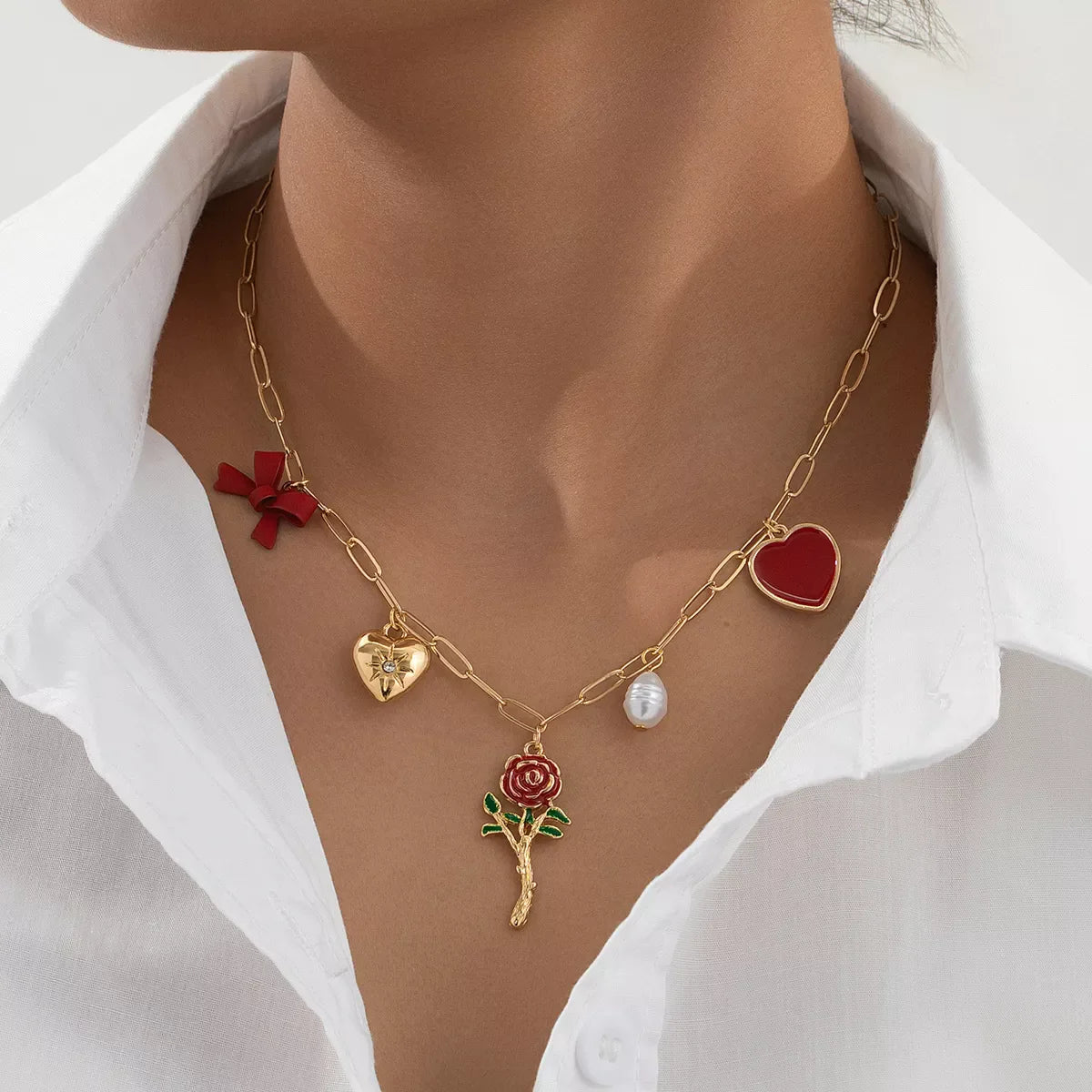 18K Gold-Plated Alloy Chain Necklace with Pendant
