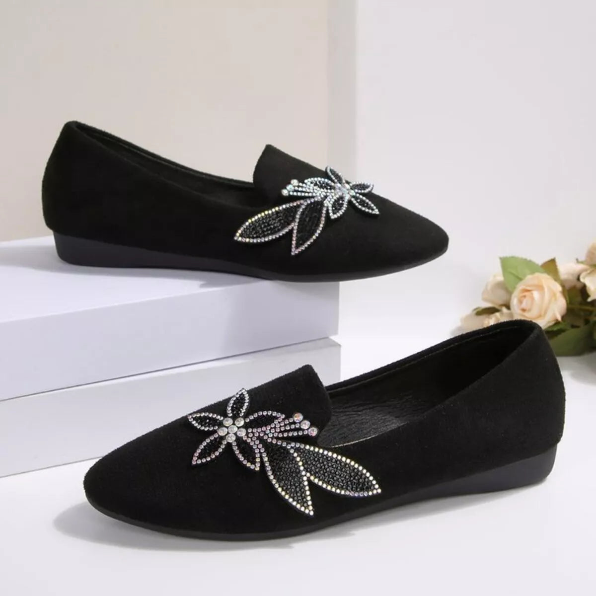 Rhinestone Point Toe Flats Slip-Ons
