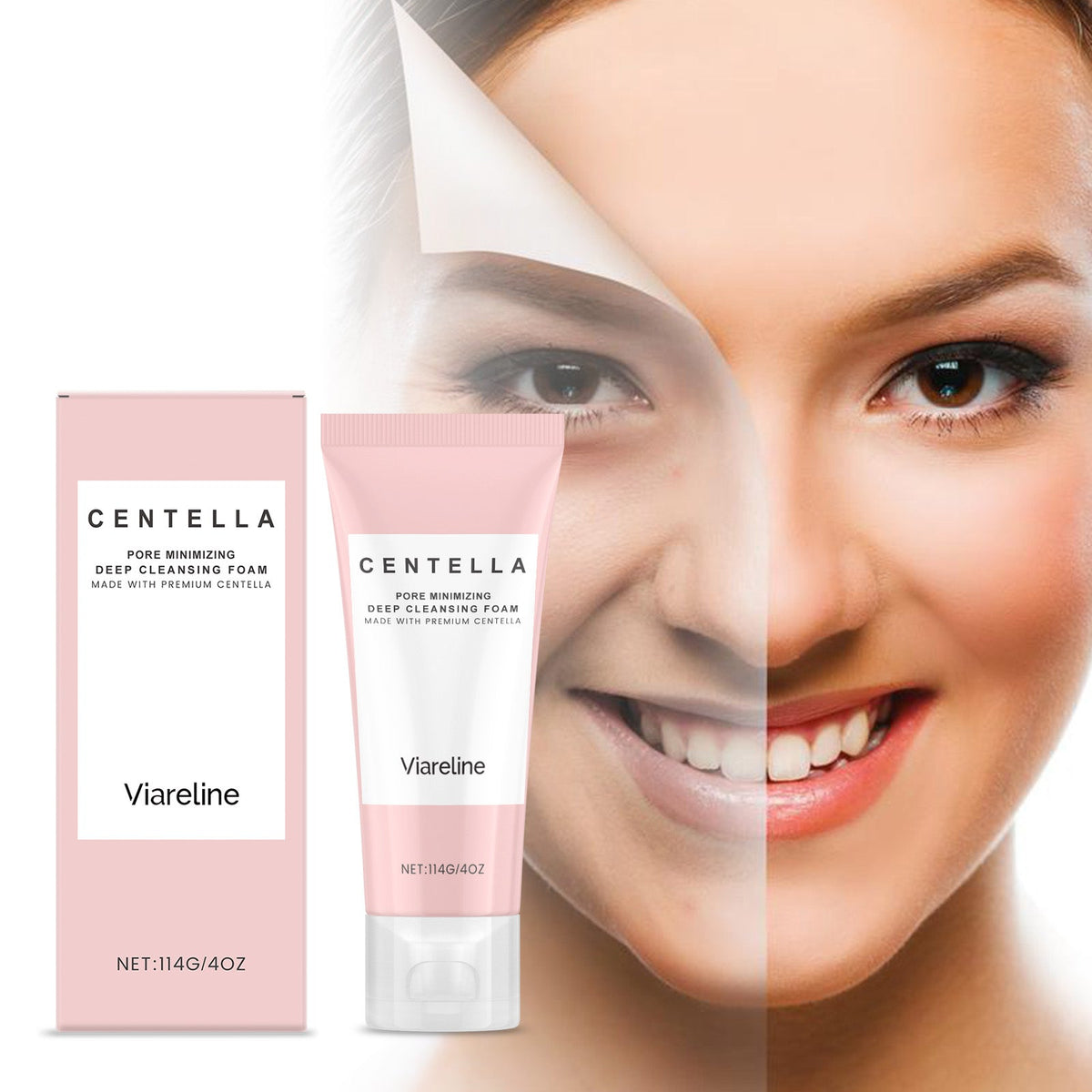 Viareline Centella Pore Minimizing Deep Cleansing Foam, Gentle Hydrating Non-Tight Face Wash