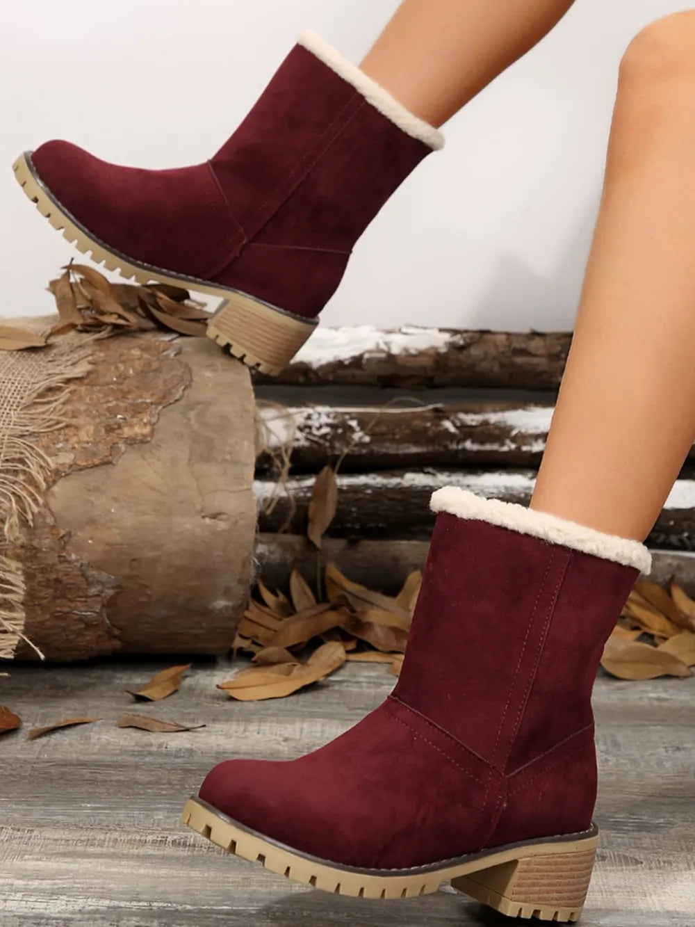 Thermal Fuzzy Block Heel Boots