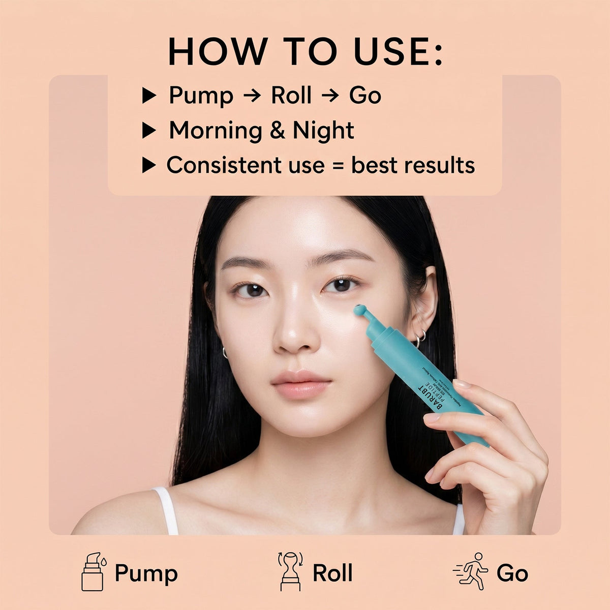 Peptide Eye Serum With Cooling Roller, Hydrating Under-Eye Treatment, 15ml